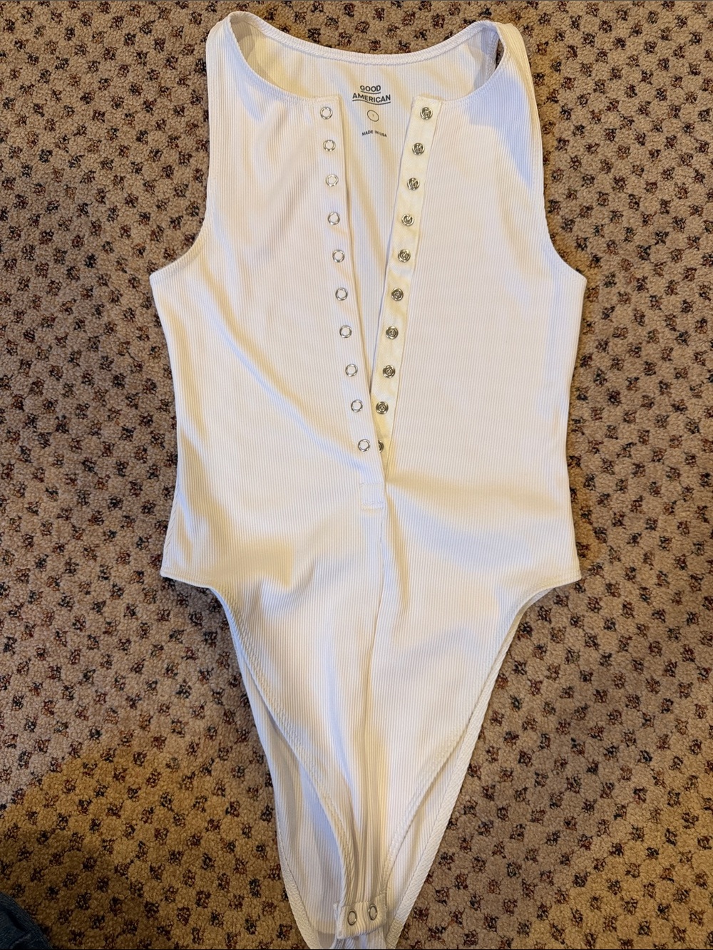 Good American White Ribbed Snap-Front  Bodysuit